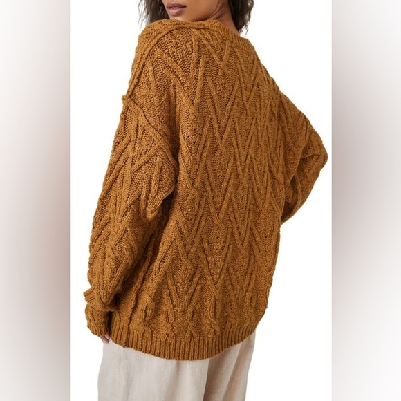 NWT Free People Isla Cable Stitch Tunic Sweater - Spice Cake - Picture 2 of 9